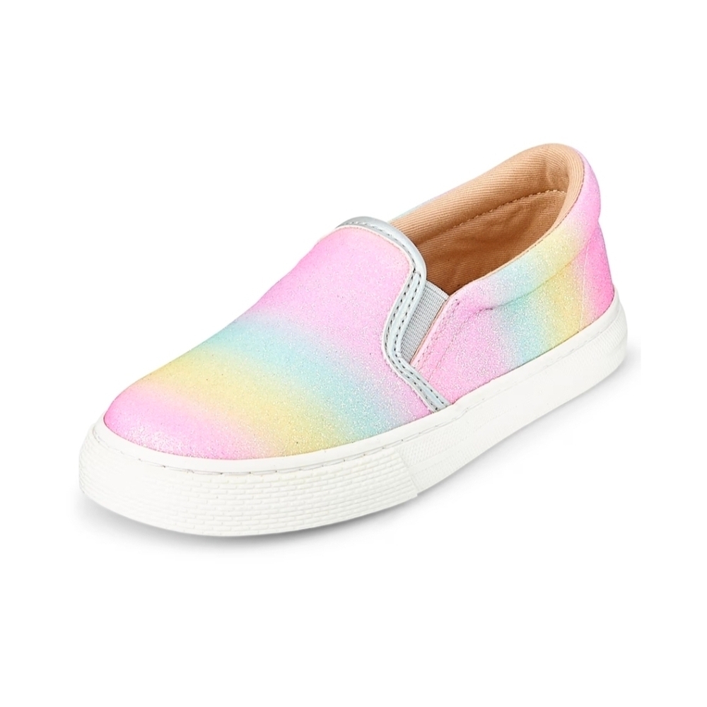SO Artic Girls Glitter Rainbow Ombre Slip-On Sneakers - Pink Multi - Size 6